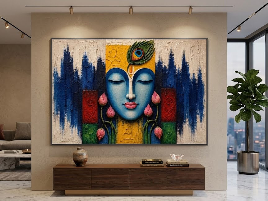 Handcrafted Krishna Mixed Media Clay & Acrylic Art