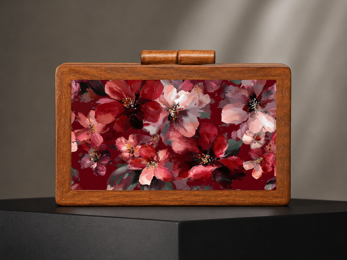 Crimson Bloom™ – Handcrafted Floral Art Clutch