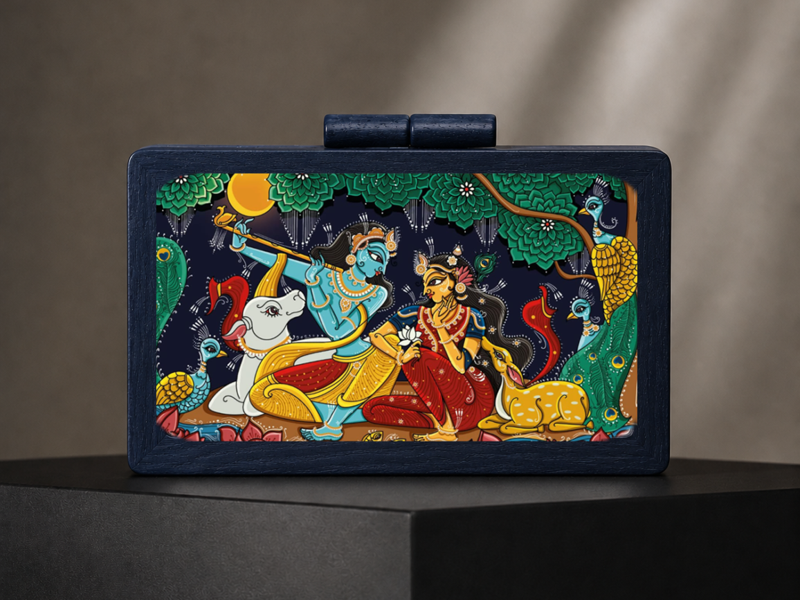 Moonlit Vrindavan™ – Handcrafted Heritage Art Clutch
