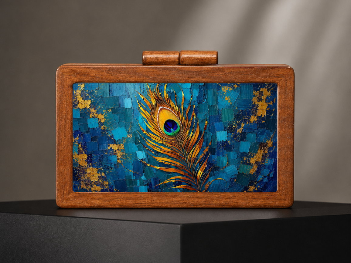 Imperial Plume™-Handcrafted Peacock Feather Art Clutch