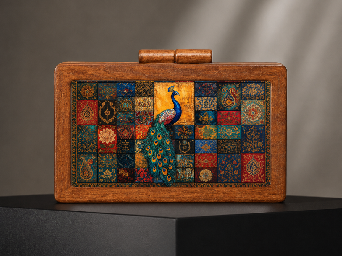 Royal Peacock Mosaic™ – Handcrafted Heritage Art Clutch