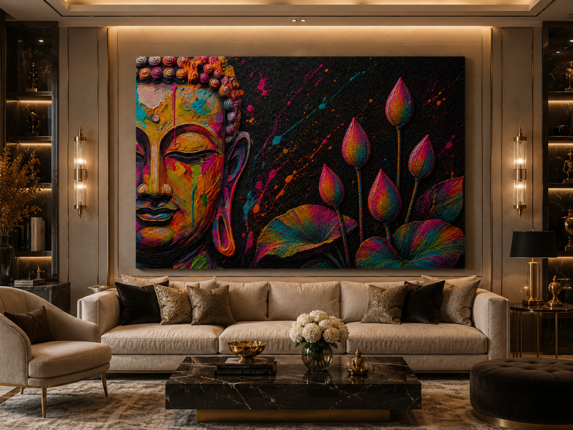 Buddha Handcrafted Mixed Media Clay & Acrylic Wall Art